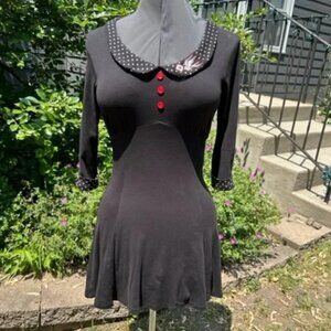 Hell Bunny Black Knit Dress Size L with Swallow Detail